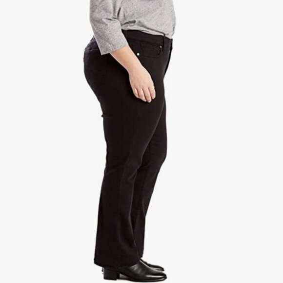 Levi's 414 Classic Straight Leg High Waist Stretch Boot Zip Black Denim Jeans 20 - Picture 6 of 14